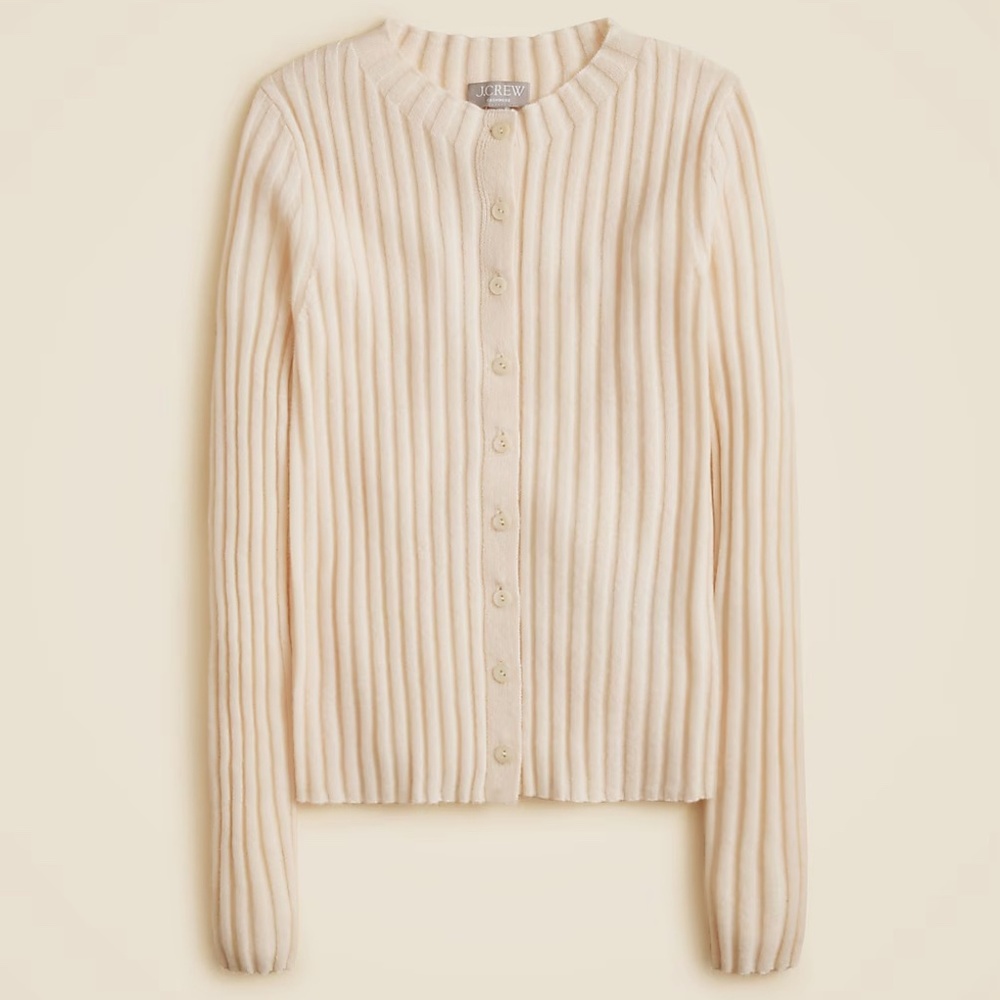 NWT J. CREW 2025 Wide Rib Cashmere Cardigan Heather Muslin - Large